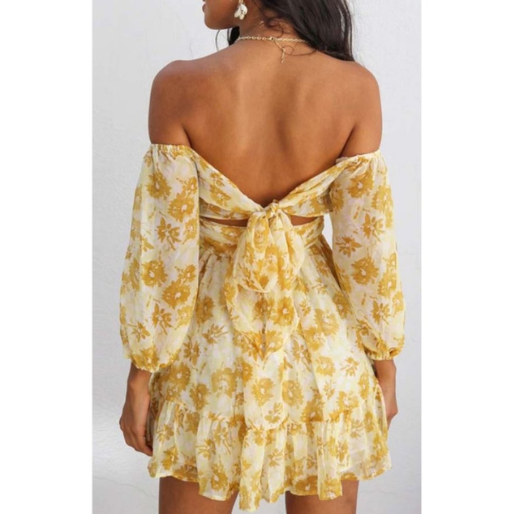 Sunkissed Yellow Off the Shoulder Floral Mini Dress! - Picture 2 of 5